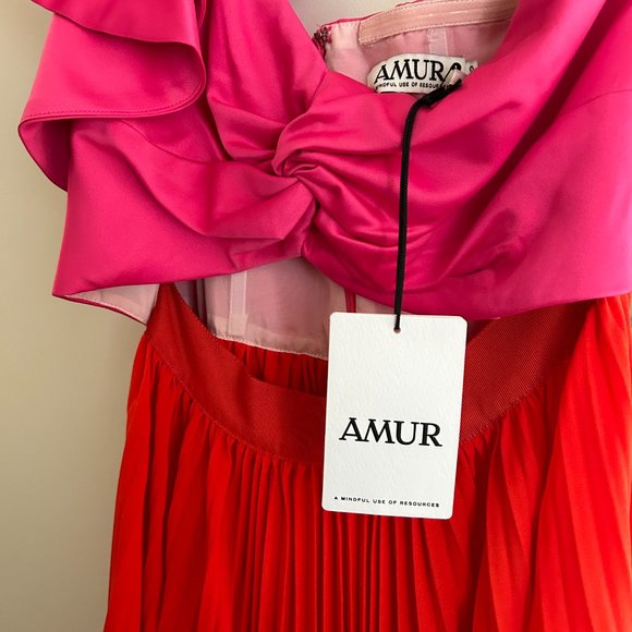 Pink AMUR Cleopatra Pleated One-Shoulder Midi Dress - Picture 4 of 5